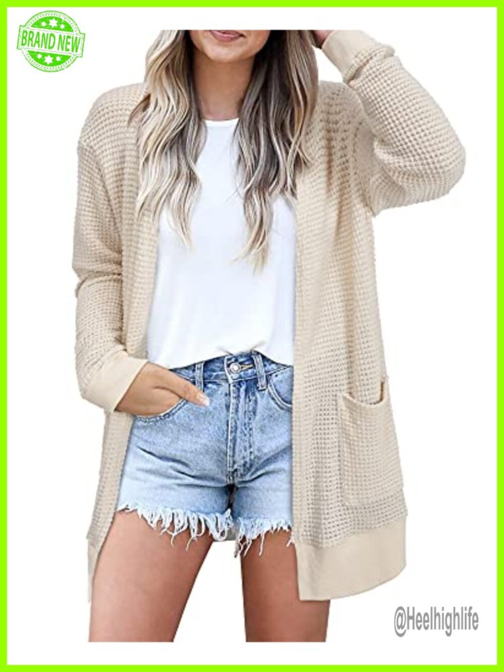 Waffle Knit Open Front Cardigan Lightweight Beach Coverup
